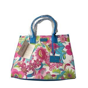 Trina Turk Floral Print Satchel Tote Bag – Blue Handles – NWT $195